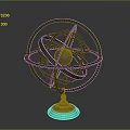 Intricate Spherical Metal Sculpture with Complex Wire Frame and Red Base Design