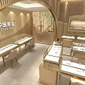 Luxury Chinese Gold Jewelry Store Modern Interior With Gold Display Cases And Elegant Lighting
