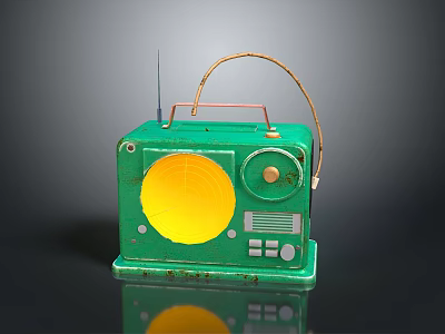 Vintage Green Electronic Radio With Yellow Speaker Antenna And Handle Design 3d model