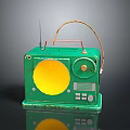 Vintage Green Electronic Radio With Yellow Speaker Antenna And Handle Design