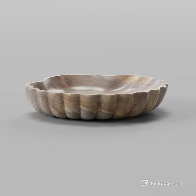 Handcrafted Wooden Bowl With Natural Texture And Wavy Edge Design 3d model 