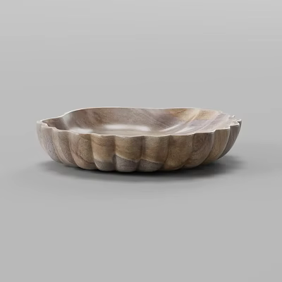 Handcrafted Wooden Bowl With Natural Texture And Wavy Edge Design 3d model