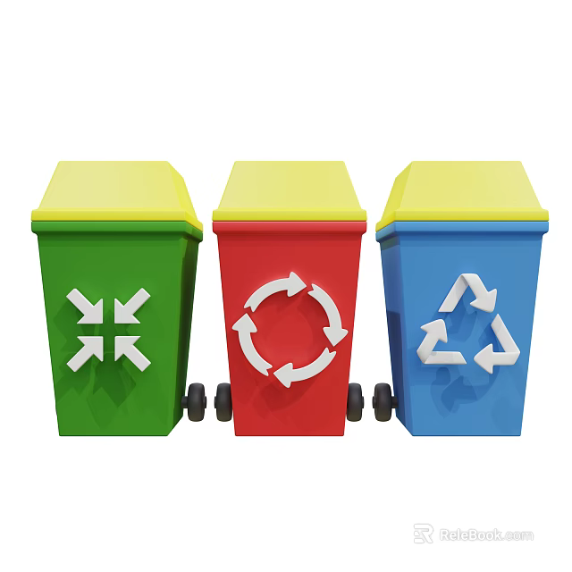 Other Waste Recycling Bins In Green Red Blue Colors With Recycle Symbols For Sorting 3d model 
