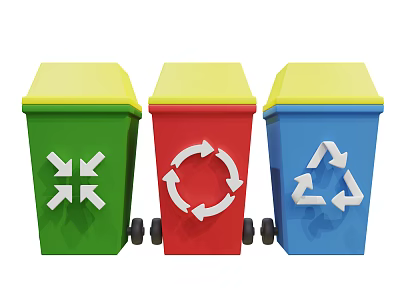 Other Waste Recycling Bins In Green Red Blue Colors With Recycle Symbols For Sorting 3d model
