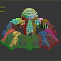 3D Circular Ornamental Structure With Blue Transparent Center And Intricate Details