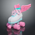 White and Light Blue Roller Skates with Pink Wings and Pink Wheels Design