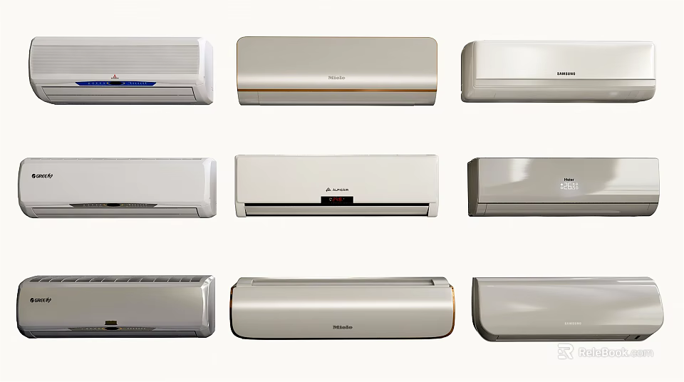 Various Wall Mounted Air Conditioner Fans With Different Brands And Designs 3d model