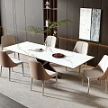 Modern Dining Table Set With Marble Top And Light Colored Chairs 3d model