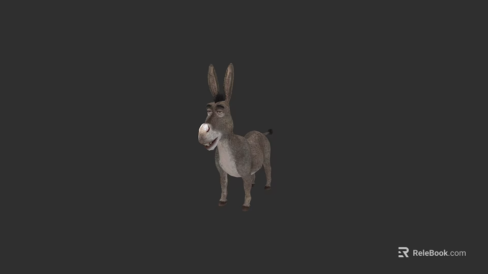 Cartoon Donkey 3D Model With Gray Fur Standing Pose And Friendly Expression 3d model