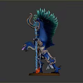 Blue Winged Fantasy Creature Figure With Staff And Decorative Base Design