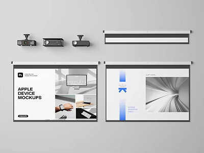 Modern Projection Monitoring Device Mockups Featuring Projection Screens And Display Designs 3d model