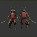 Detailed Traditional Japanese Samurai Armor With Sword Front And Back View