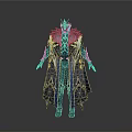 Fantasy Character In Blue Cloak With Mythical Bird Inspired Crown And Armor