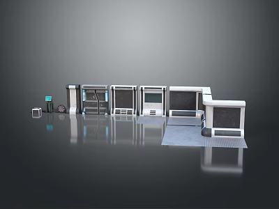 Modern Technological Gate Design With Metal Frames Glass Panels And Control Systems 3d model