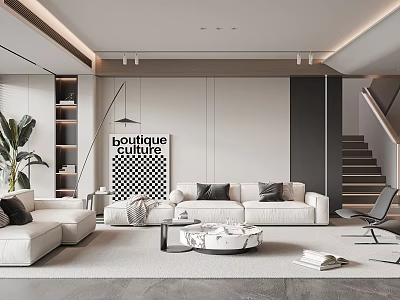 Modern Living Room Interior With White Sofas And Coffee Table 3d model