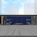 Elegant Event Entrance with Blue Curtain Cuilanwan Wooden Structure and Future New City Waves