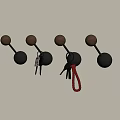 Four Wall Mounted Metal Hooks With Wooden Knobs Hanging Keys In Home 3d model