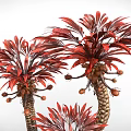 Cartoon Style Trees With Red Leaves Twisted Trunks And Small Orange Fruits
