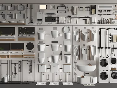 Modern Bathroom Set With Toilet Sink Bathtub Faucet Mirror Cabinet And Accessories 3d model