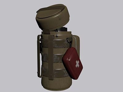 Household Daily Necessities Brown Storage Container With Red First Aid Kit Pouch 3d model