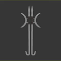 Metal Long Handle Weapon With Crescent Blades Spikes And Symmetrical Design
