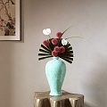 New Chinese Style Flower-arranging Vase Ornaments Japanese Style Flower-arranging Small Original Flow Zen Ping-pong Chrysanthemum White Palm 3d model