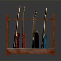 Sturdy Wooden Guitar Stand Displaying Colorful Electric And Acoustic Guitars