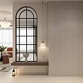 Modern Dining Kitchen Interior With White And Green Cabinets Silver Refrigerator Countertop Coffee Maker Vase