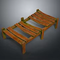 Weathered Outdoor Wooden Architectural Structure With Slats And Green Moss Accents