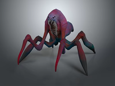 Game Movie Character Spider Monster With Red Purple Blue Gradient Long Legs And Sharp Teeth 3d model