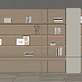 Modern Wooden Bookshelf With Open Shelves Books Photo Frames And LED Lighting