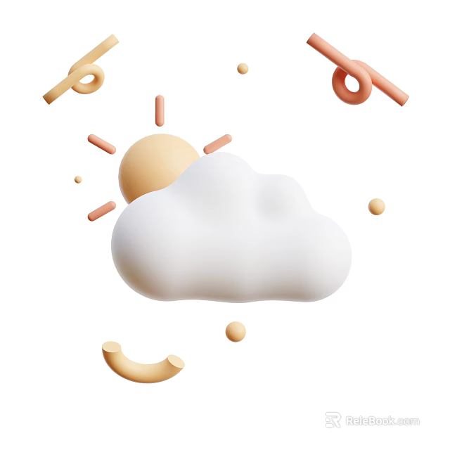 White Cloud And Yellow Sun With Orange Rays In Natural Scene Decoration 3d model 