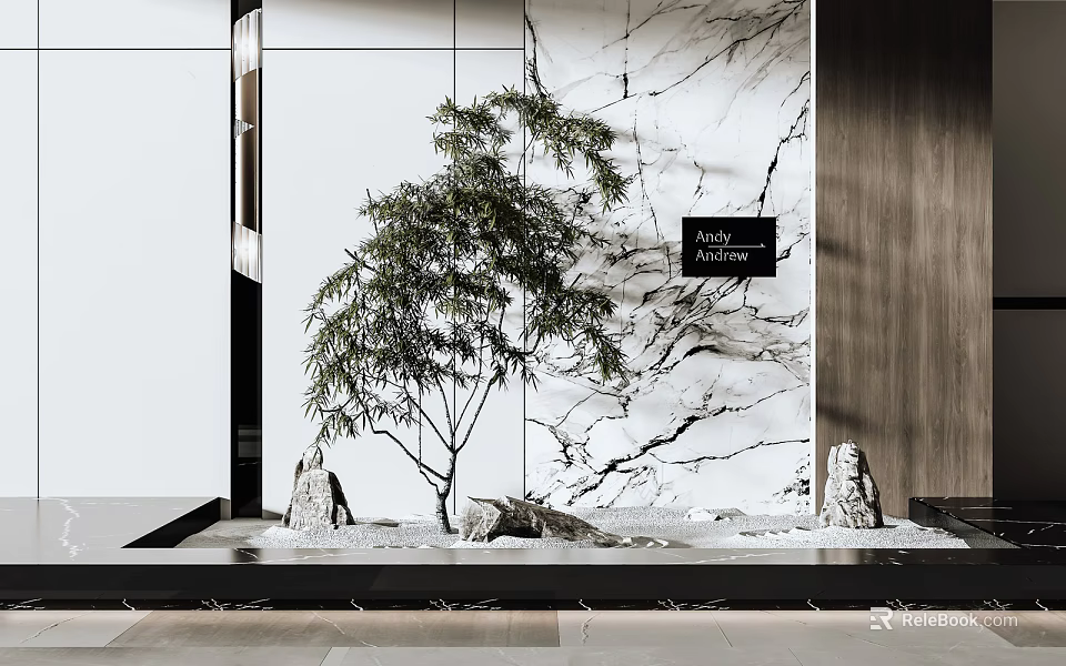 Elegant Arbor In Modern Interior With Marble Wall And Decorative Stones 3d model