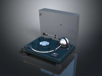 Modern Vinyl Turntable With Transparent Cover And Metallic Tonearm On Dark Base 3d model