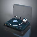 Modern Vinyl Turntable With Transparent Cover And Metallic Tonearm On Dark Base