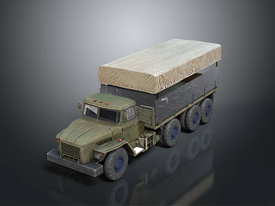 Olive Green Military Truck With Canvas Covered Cargo Bed And Multi Wheel Design 3d model