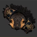 Mythical Owl Warrior In Detailed Black Gold Armor With Ornate Accents