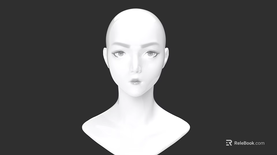 White Mannequin Head Human Form With Smooth Facial Features Against Black Background 3d model 