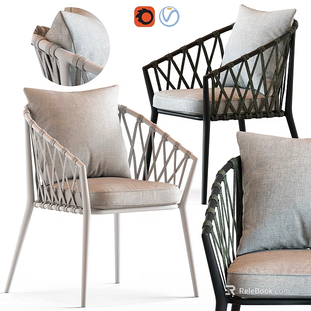 Modern Single Chair With Woven Frame Light Cushion And Neutral Color Design 3d model 