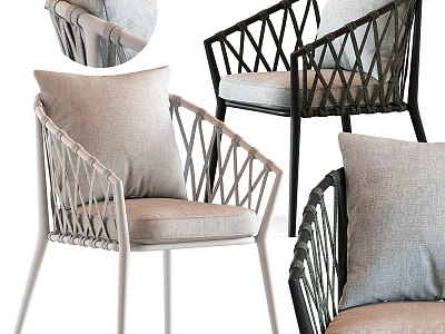 Modern Single Chair With Woven Frame Light Cushion And Neutral Color Design 3d model