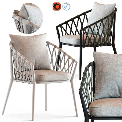 Modern Single Chair With Woven Frame Light Cushion And Neutral Color Design 3d model