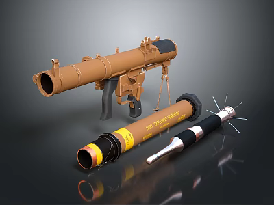 Military Grade Brown Rocket Launcher With Stand And High Explosive Missile 3d model