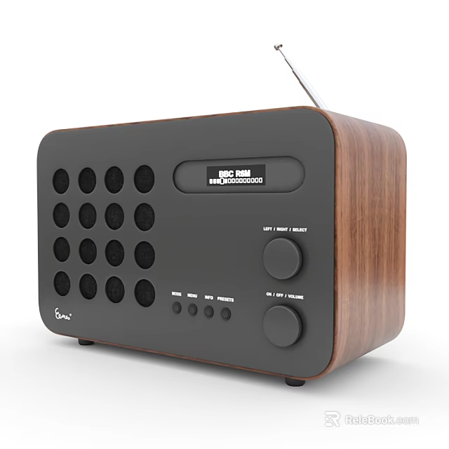 Retro Headphone Speaker With Wooden Design Black Panel FM Radio And Knob Controls 3d model 