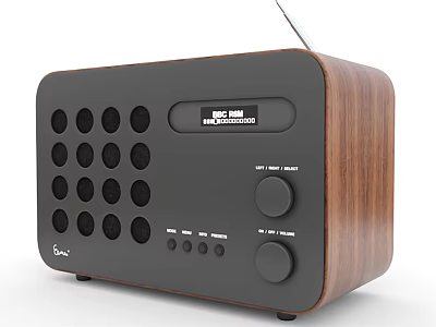 Retro Headphone Speaker With Wooden Design Black Panel FM Radio And Knob Controls 3d model
