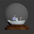 Glass Snow Globe Decorative Ornament Set With Snowman Sled Candy Canes And Wooden Base Plaque