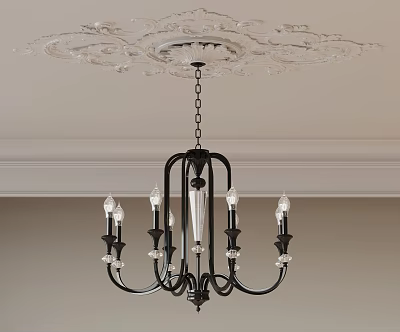 Elegant Black Metal Chandelier With Crystal Accents Ornate Ceiling Medallion And Candle Style Bulbs 3d model