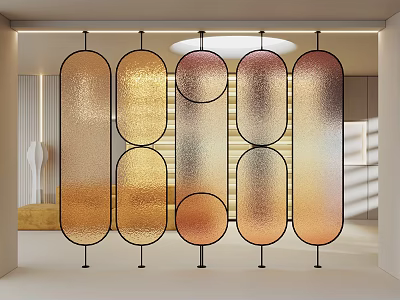 Modern Interior Room Divider With Oval Gradient Glass Panels And Metal Frame 3d model