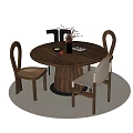 Middle Ancient Dining Table and Chair Combination Dining Chair Dining Table Round Carpet 3d model