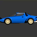 Blue Vintage Sports Car With White Stripes And Gold Wheels Classic Design