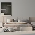 Modern Minimalist Double Bed With White Headboard Pillows Nightstands And Wall Art